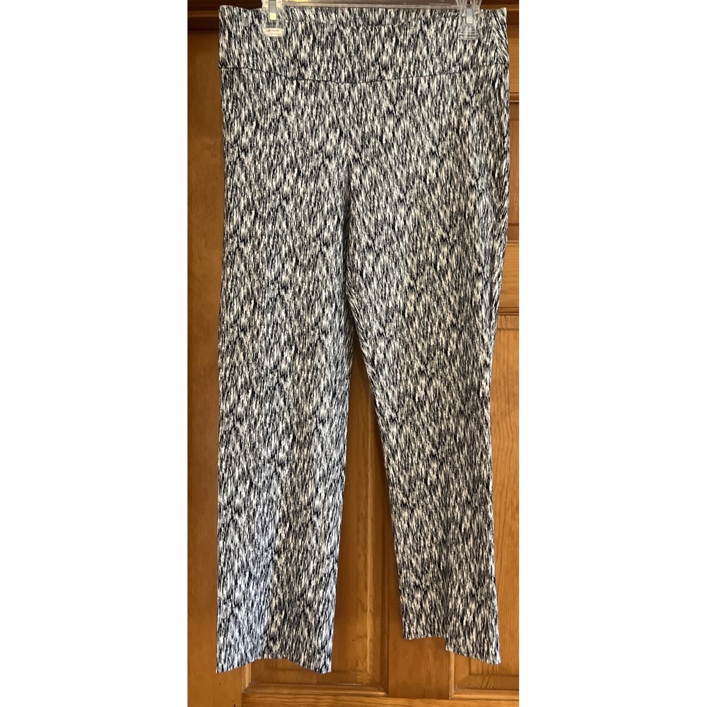 Women's Black White Tribal Print Pants Waist Band Sz 10
